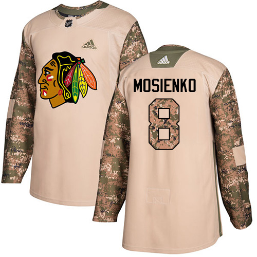 Adidas Blackhawks #8 Bill Mosienko Camo Authentic Veterans Day Stitched NHL Jersey - Click Image to Close
